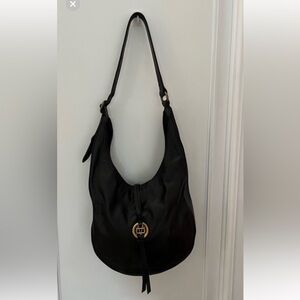 Massimo Dutti Black Hobo Bag Soft Leather